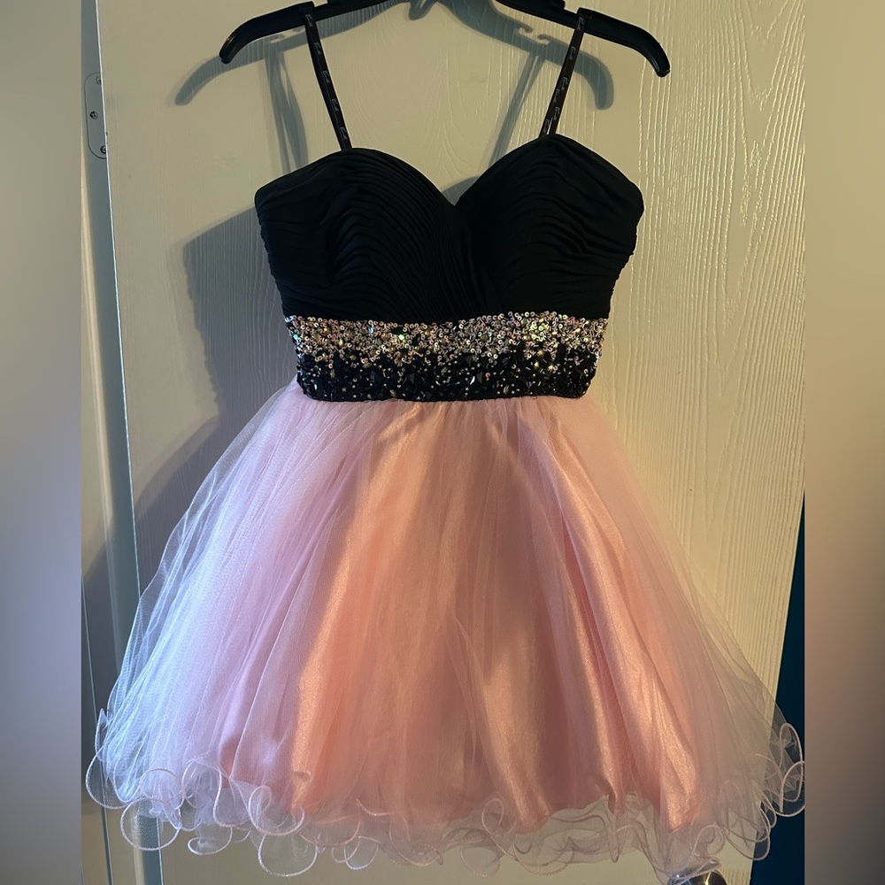 Pink and Black Short Formal Dress